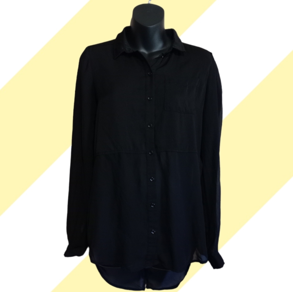 Free People Women's Button Up Sheer Black Blouse